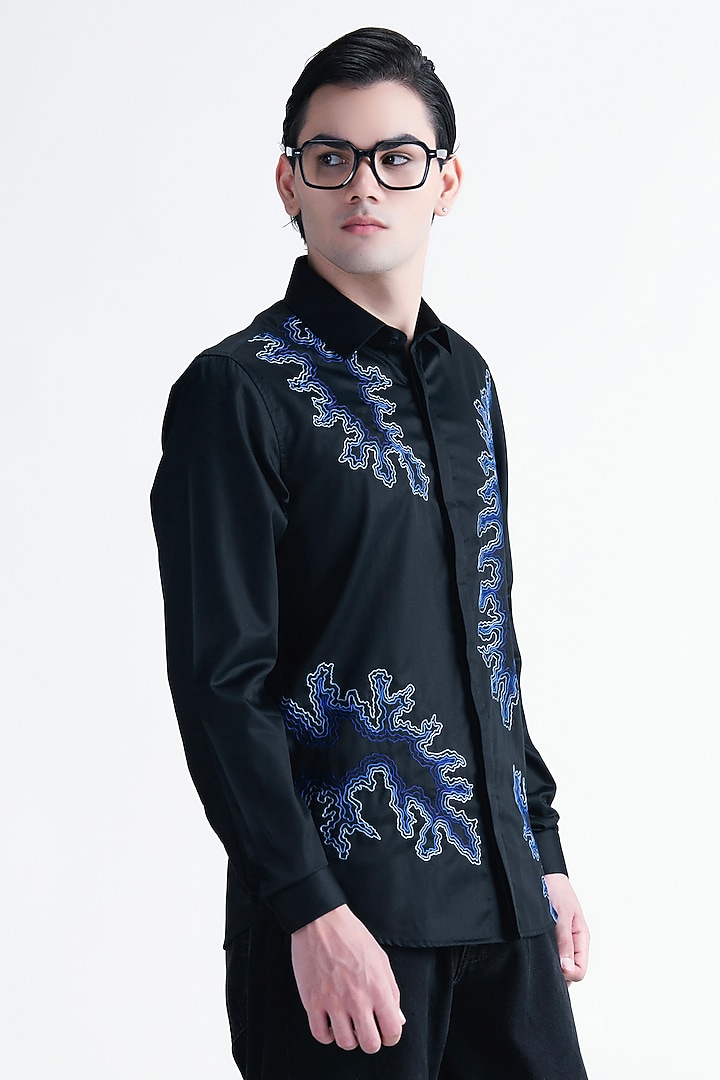 Black Cotton Party Wear Shirt by Abkasa at Pernia's Pop Up Shop