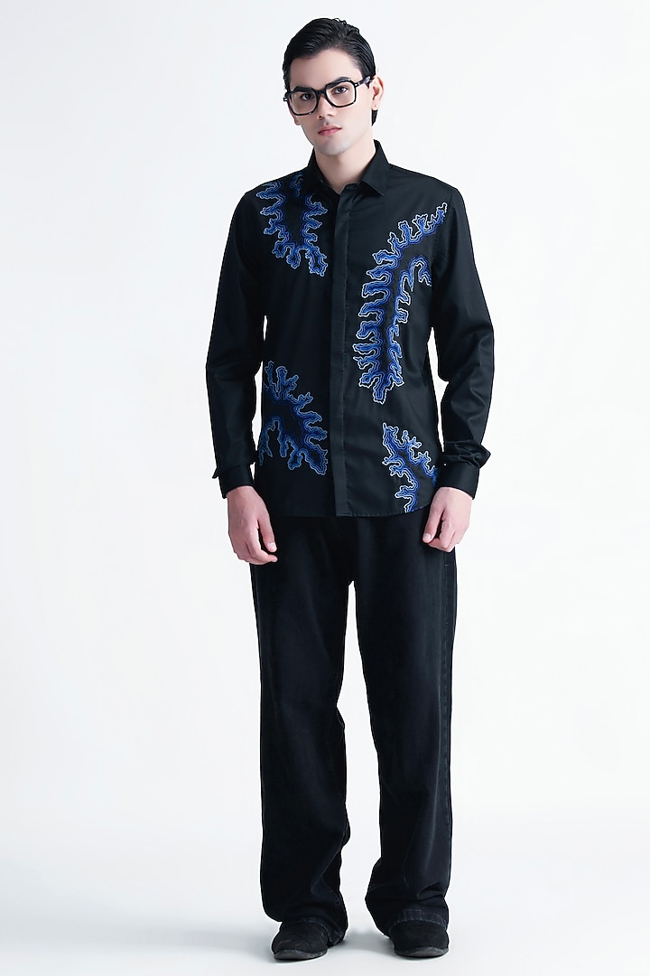 Black Cotton Party Wear Shirt by Abkasa at Pernia's Pop Up Shop