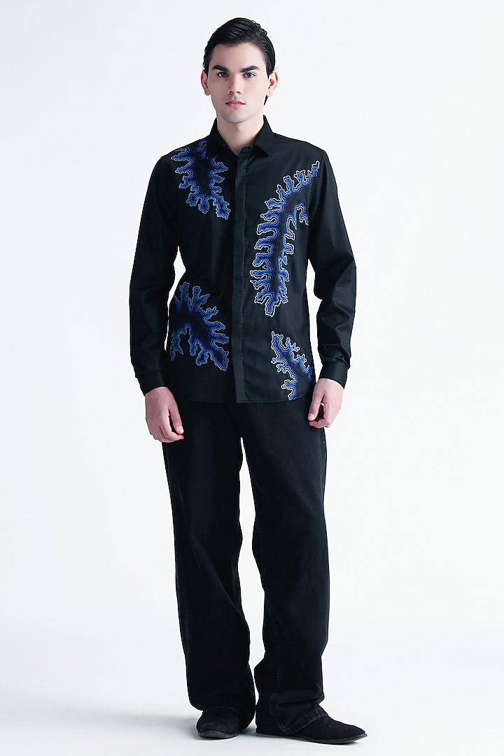 Black Cotton Party Wear Shirt by Abkasa at Pernia's Pop Up Shop