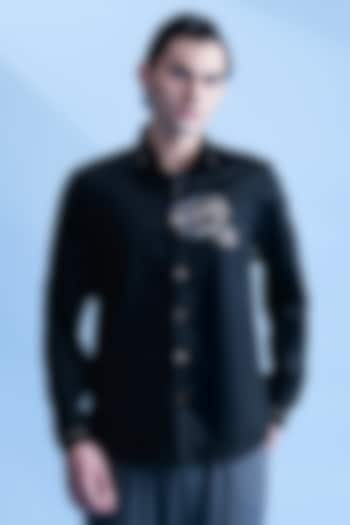 Black Cotton Party Wear Shirt by Abkasa at Pernia's Pop Up Shop