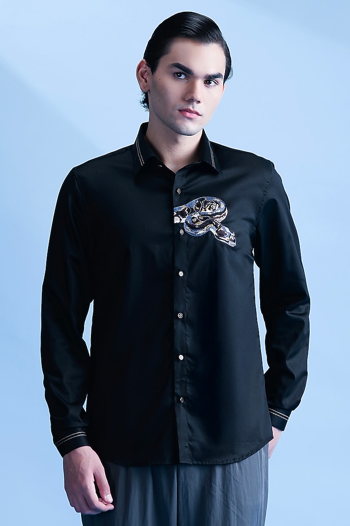 Black Cotton Party Wear Shirt by Abkasa at Pernia's Pop Up Shop