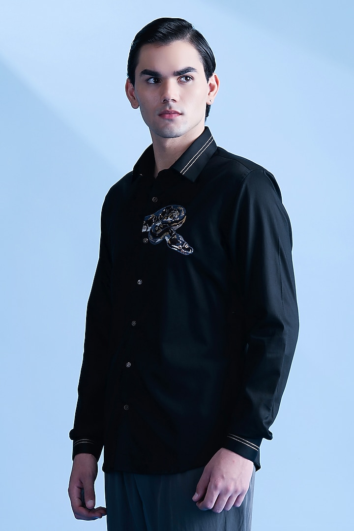 Black Cotton Party Wear Shirt by Abkasa at Pernia's Pop Up Shop