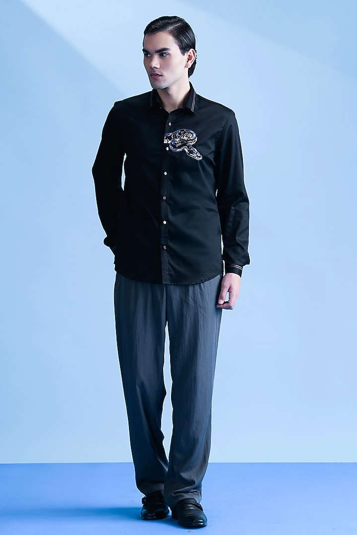 Black Cotton Party Wear Shirt by Abkasa at Pernia's Pop Up Shop