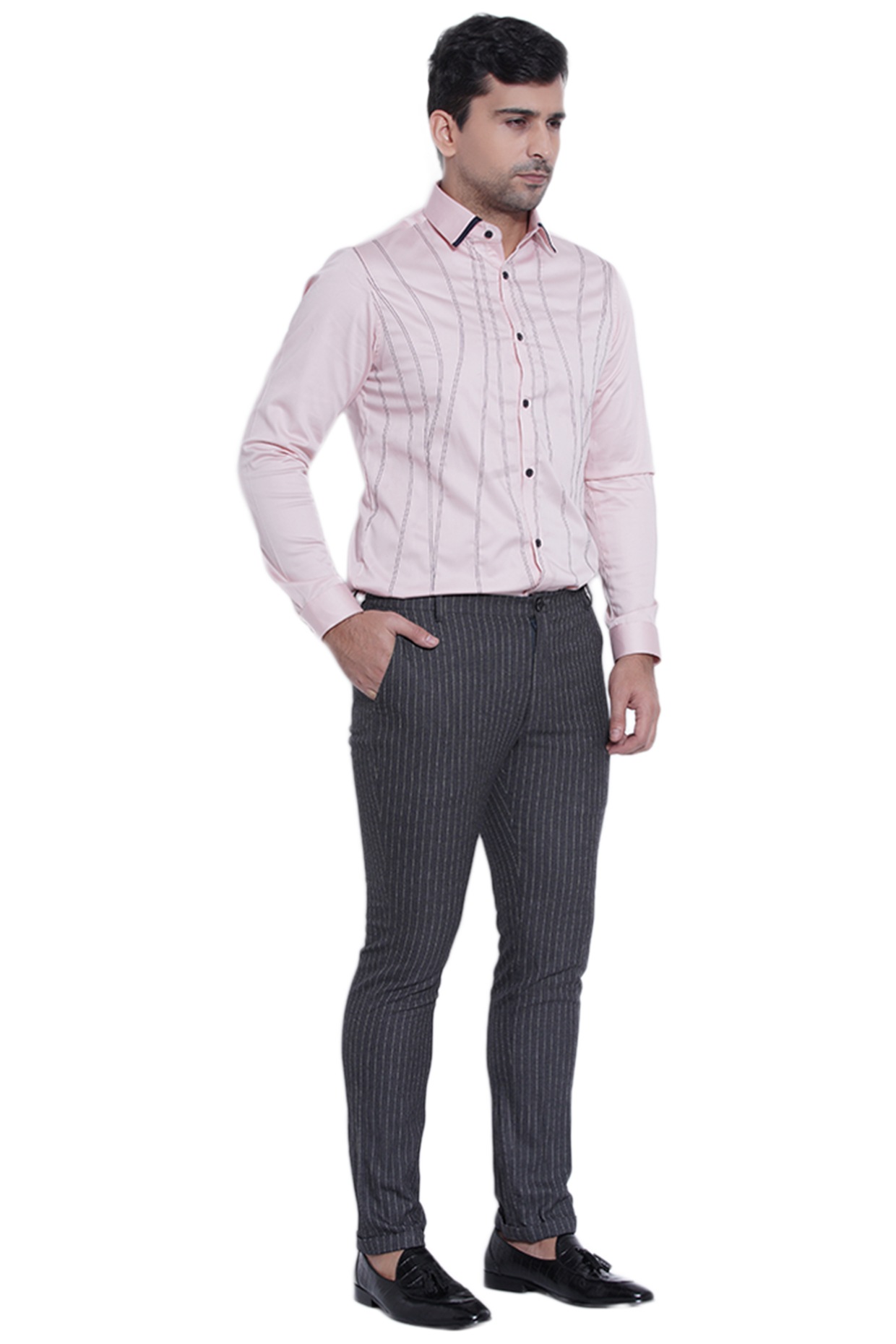 Powder Pink Shirt With Double Stitching 