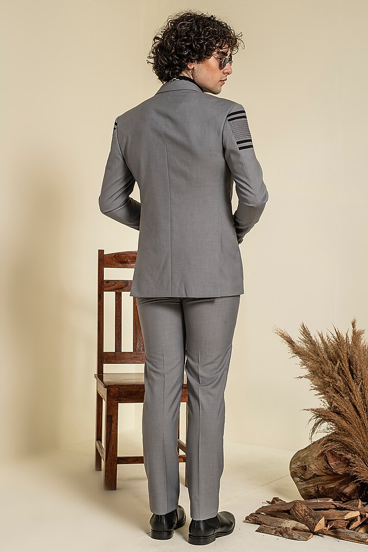 Grey Velvet Pintucks Jacket Set by Abkasa at Pernia's Pop Up Shop