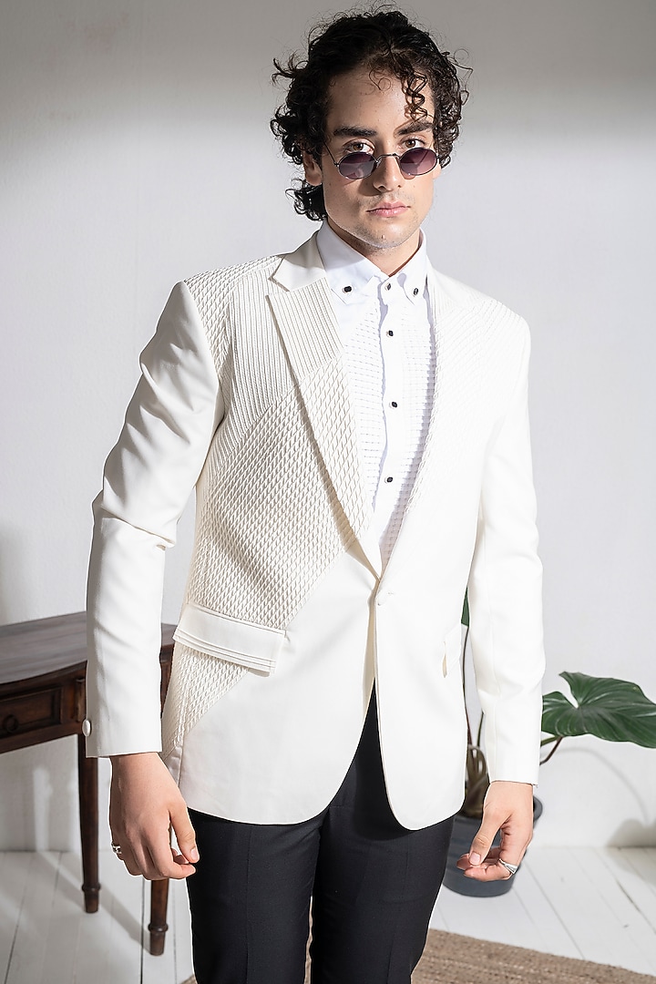 Ivory Terry Rayon Pintucks Jacket Set by Abkasa at Pernia's Pop Up Shop