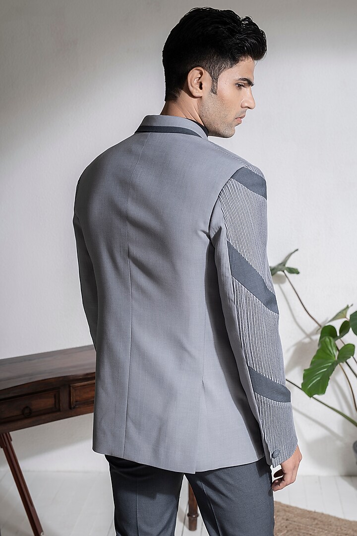 Light Grey Terry Rayon Panelled Jacket Set by Abkasa at Pernia's Pop Up Shop