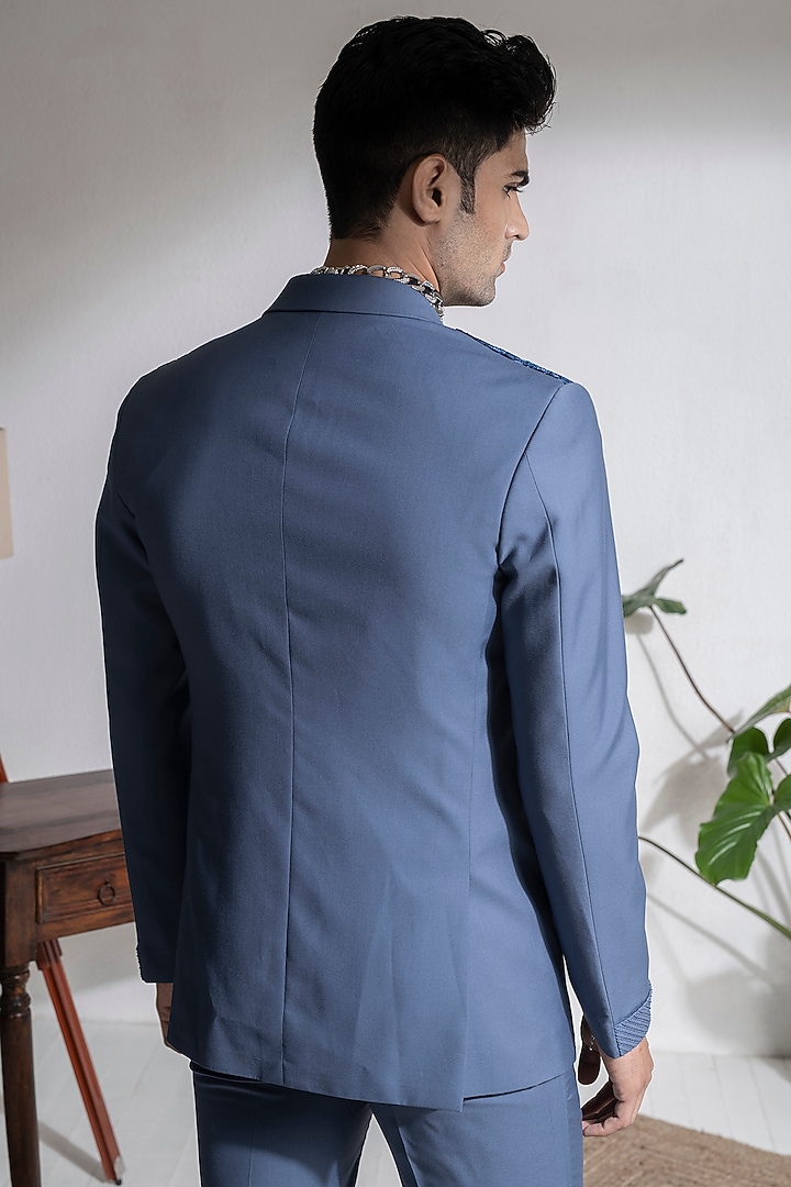 Emerald Blue Terry Rayon Jacket Set by Abkasa at Pernia's Pop Up Shop