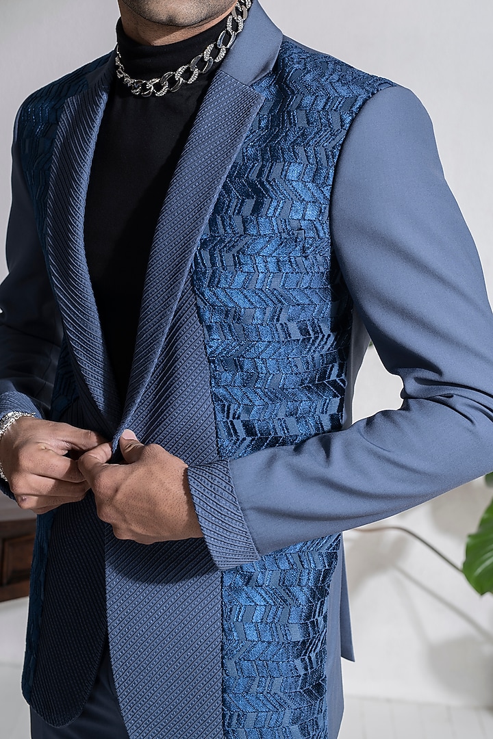 Emerald Blue Terry Rayon Jacket Set by Abkasa at Pernia's Pop Up Shop