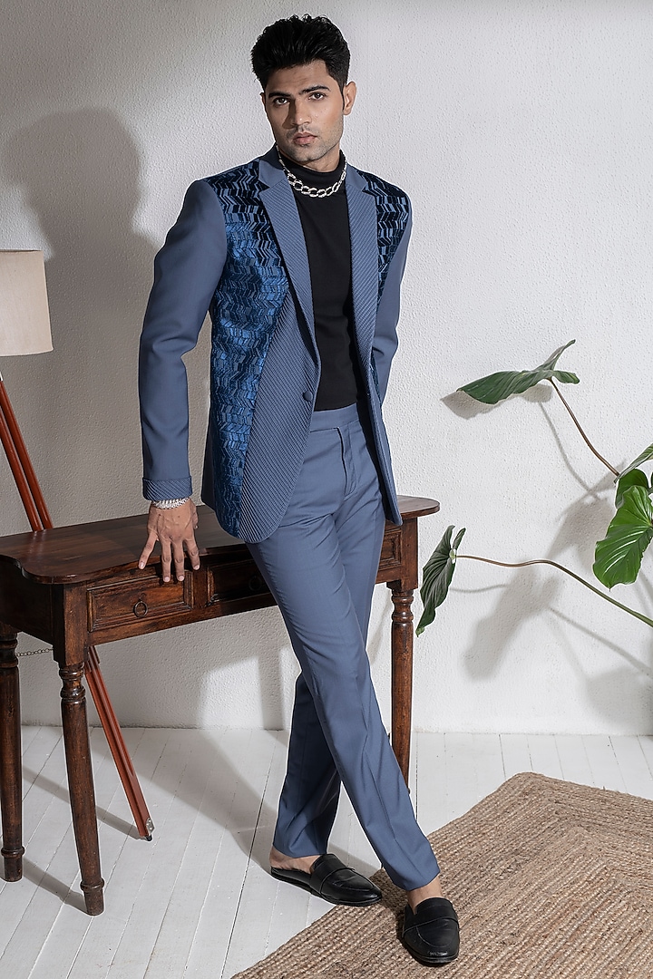 Emerald Blue Terry Rayon Jacket Set by Abkasa at Pernia's Pop Up Shop