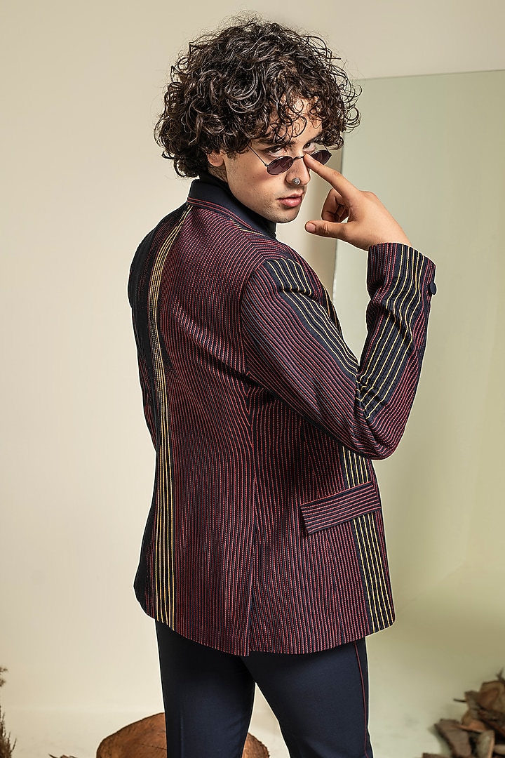 Navy Blue Terry Rayon Jacket Set by Abkasa at Pernia's Pop Up Shop