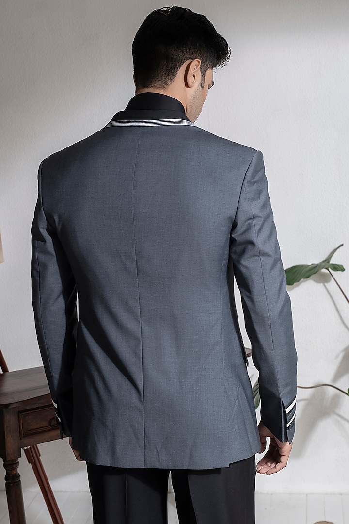 Dark Grey Terry Rayon Color-Blocked Jacket Set by Abkasa at Pernia's Pop Up Shop