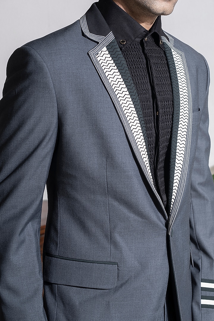 Dark Grey Terry Rayon Color-Blocked Jacket Set by Abkasa at Pernia's Pop Up Shop