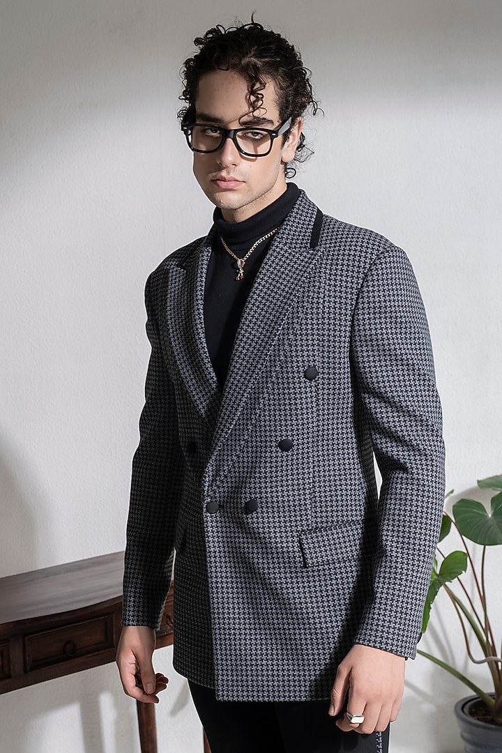Light Grey Cotton Wool Houndstooth Coat by Abkasa at Pernia's Pop Up Shop