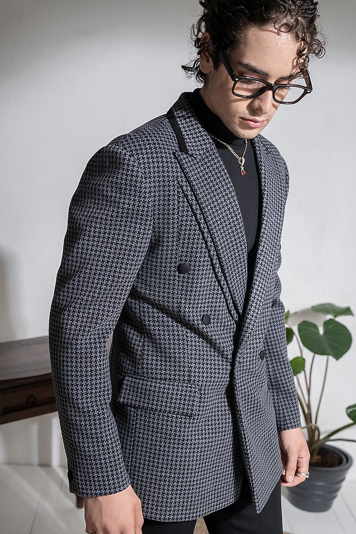 Light Grey Cotton Wool Houndstooth Coat by Abkasa at Pernia's Pop Up Shop