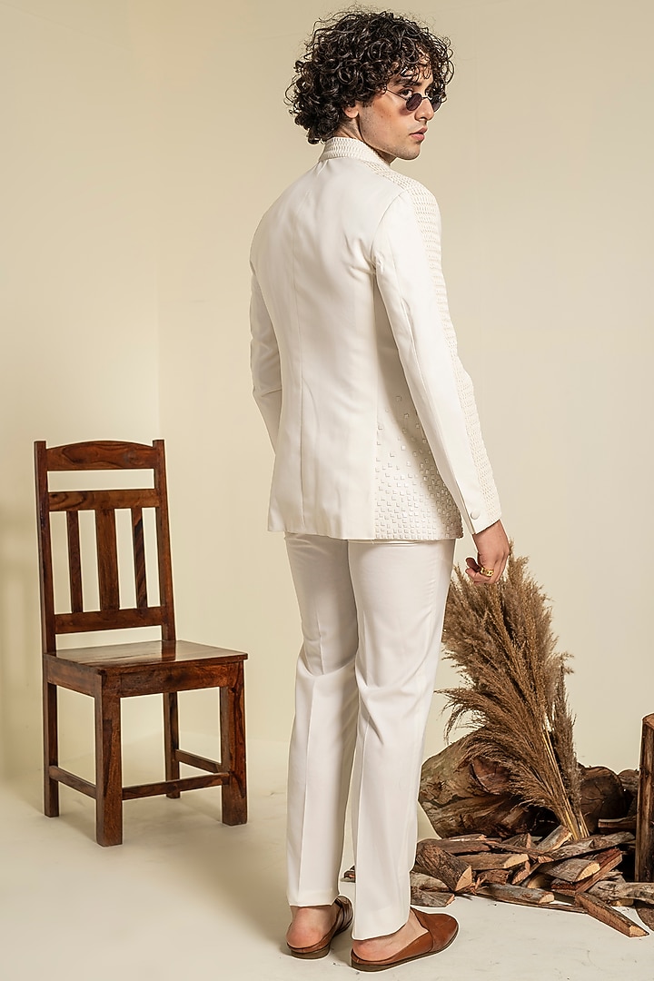 Ivory Terry Rayon Embroidered Wedding Bandhgala Set by Abkasa at Pernia's Pop Up Shop