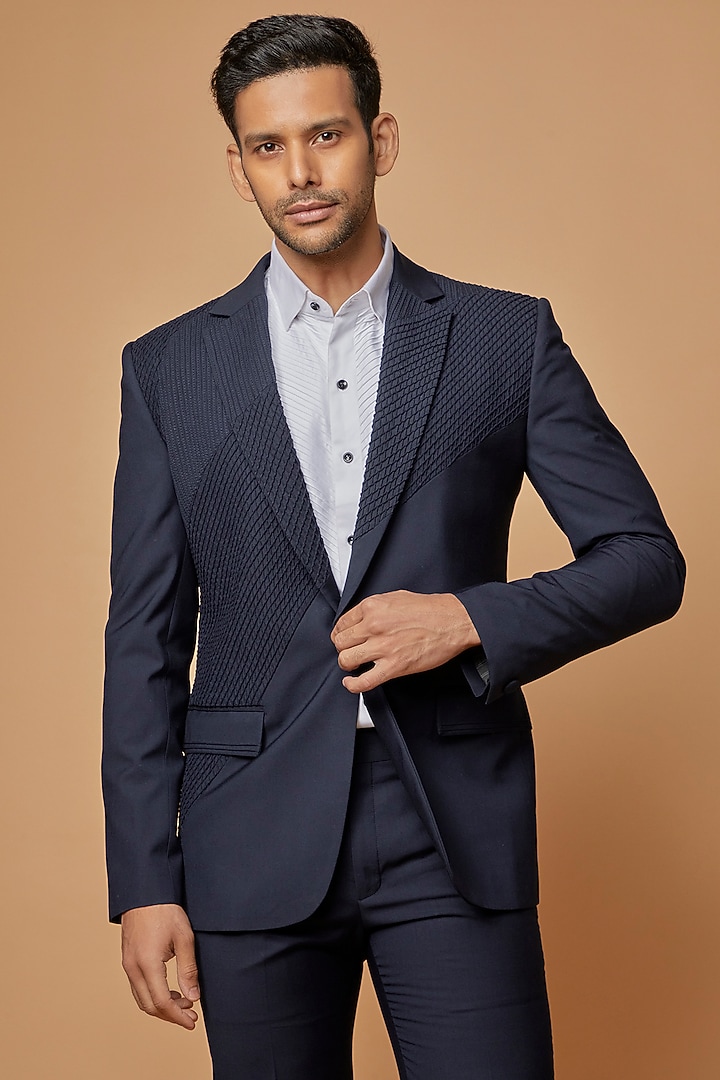 Navy Blue Terry Rayon Suit Set by Abkasa at Pernia's Pop Up Shop