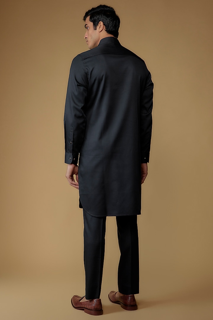 Black Modal Satin Bead Embroidered Kurta Set by Abkasa at Pernia's Pop Up Shop
