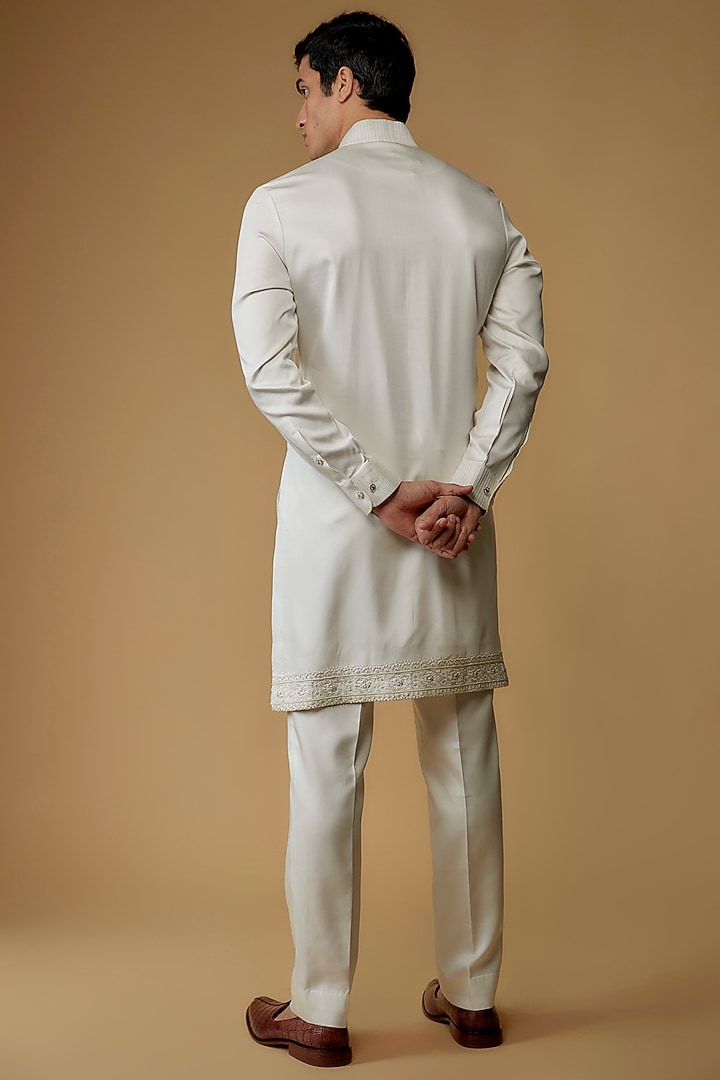 Ivory Modal Satin Embroidered Kurta Set by Abkasa at Pernia's Pop Up Shop