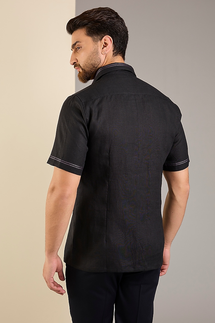 Black Linen Party Wear Shirt by Abkasa at Pernia's Pop Up Shop