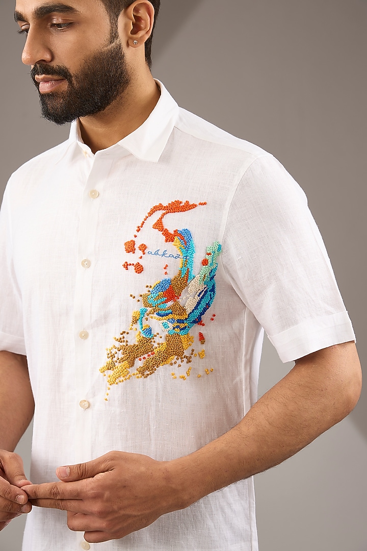 White Linen Party Wear Shirt by Abkasa at Pernia's Pop Up Shop