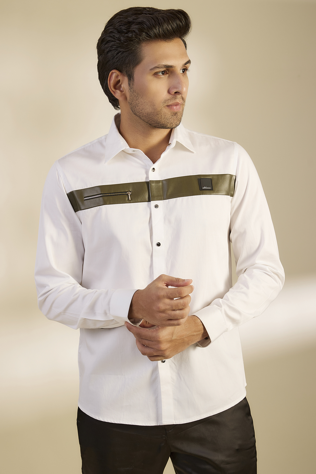 White Cotton Satin Shirt by Abkasa