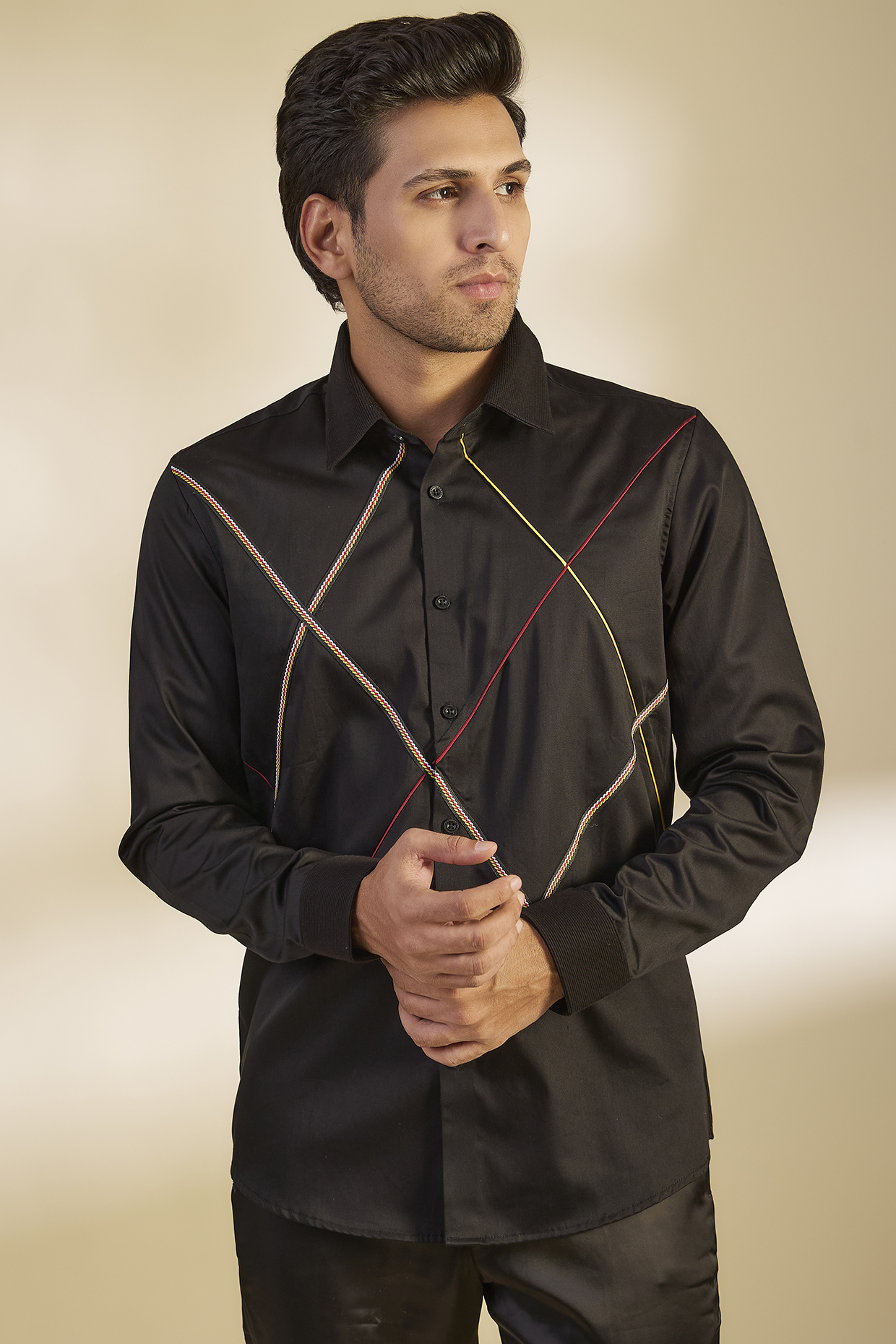 Black Cotton Satin Shirt by Abkasa