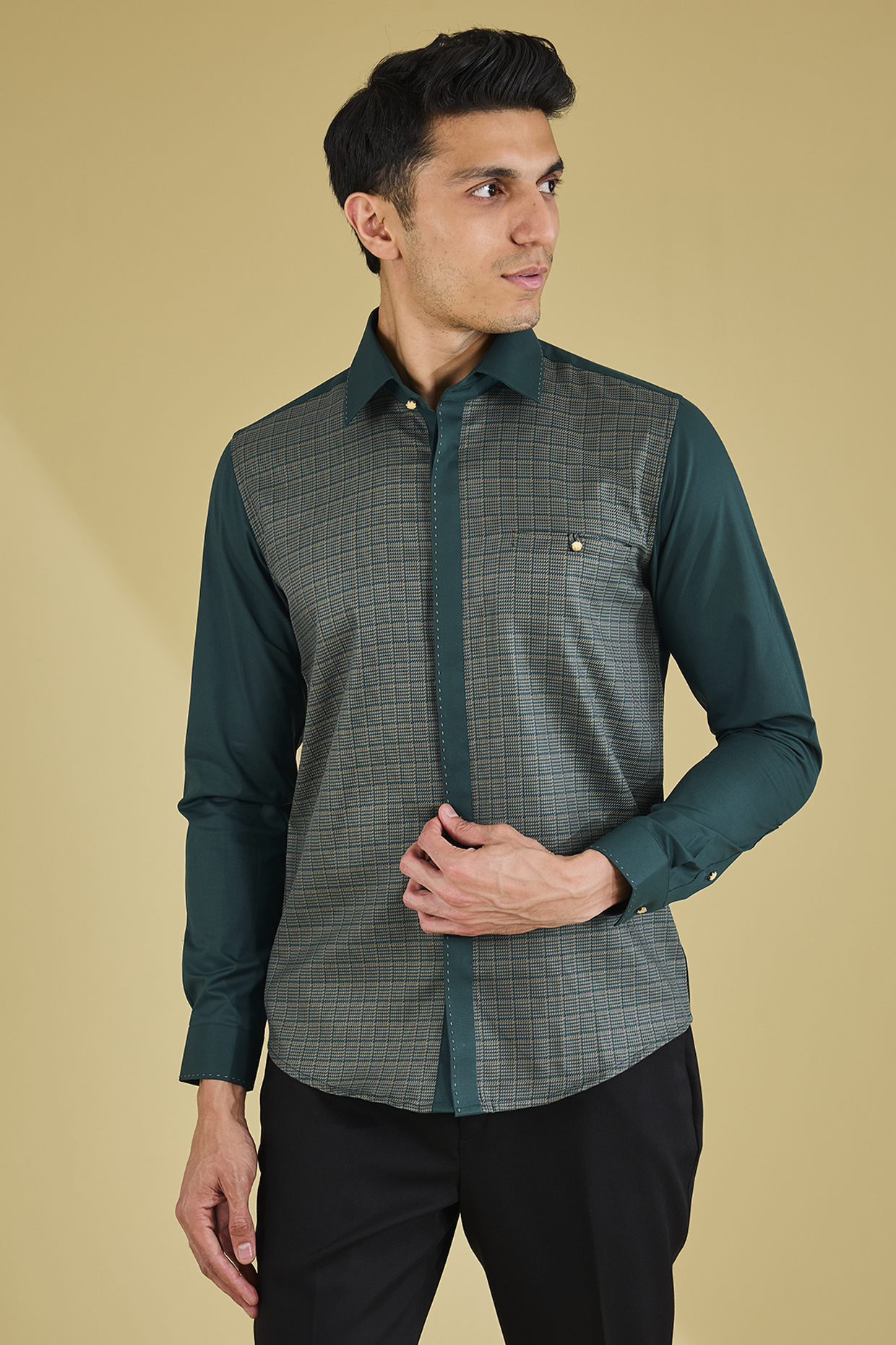 Green Cotton Satin Shirt by Abkasa