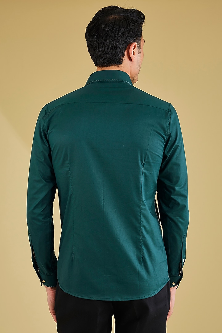 Green Cotton Satin Shirt by Abkasa at Pernia's Pop Up Shop