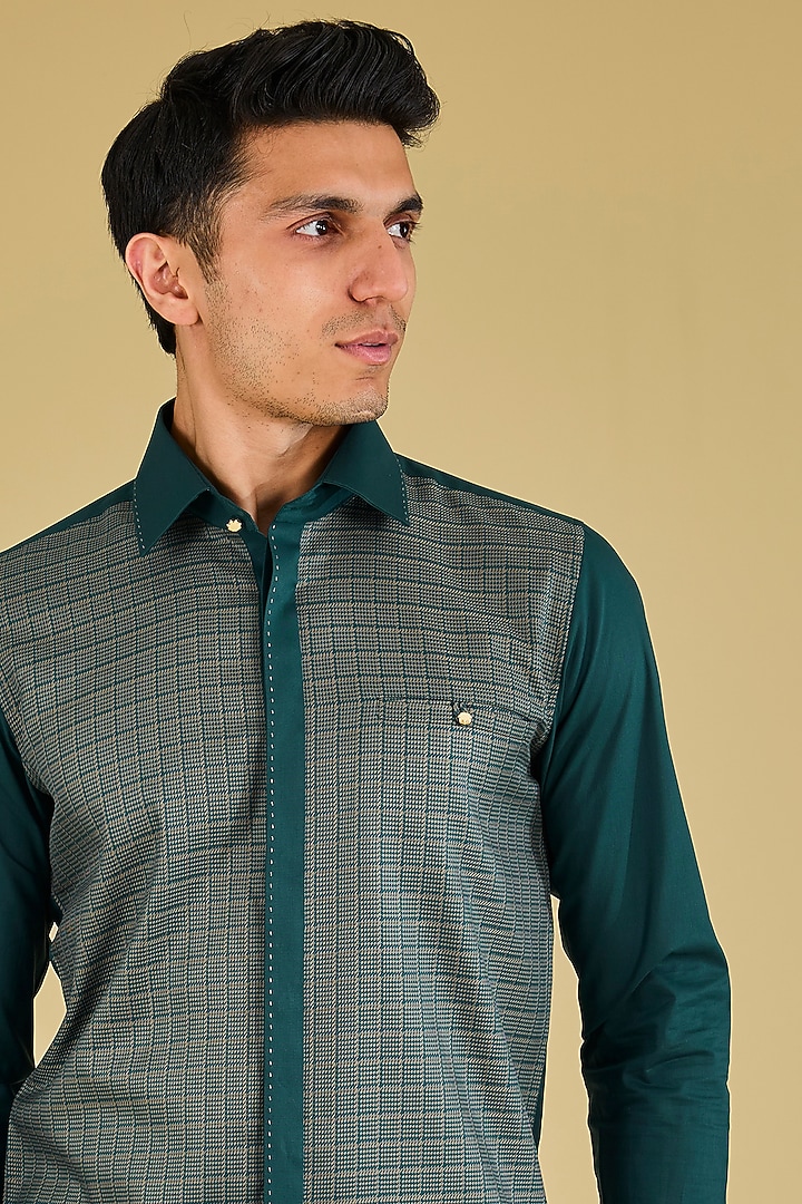 Green Cotton Satin Shirt by Abkasa at Pernia's Pop Up Shop
