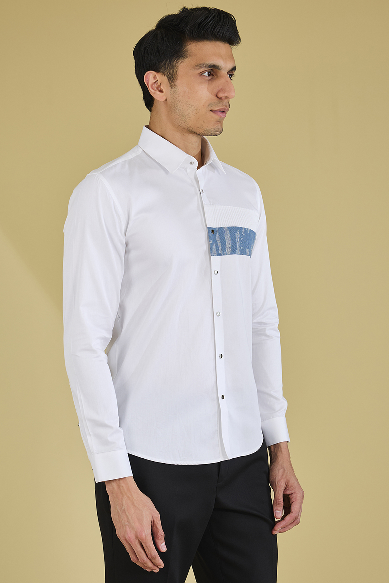 White Cotton Satin Shirt by Abkasa