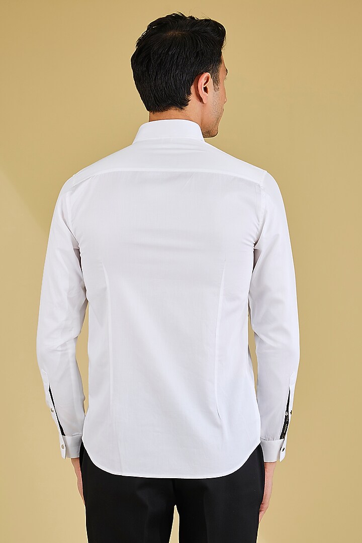 White Cotton Satin Shirt by Abkasa at Pernia's Pop Up Shop