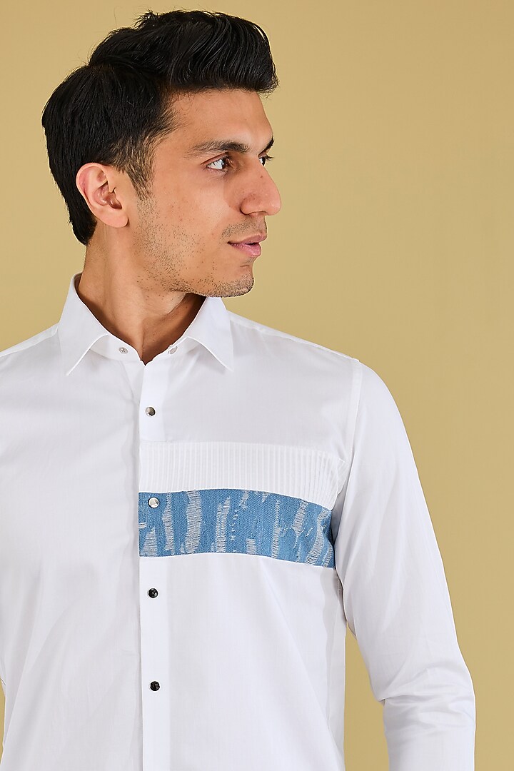 White Cotton Satin Shirt by Abkasa at Pernia's Pop Up Shop