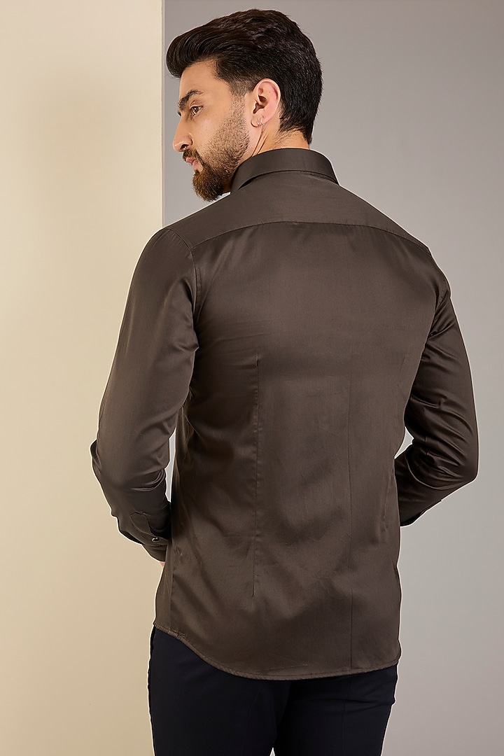 Brown Cotton Satin Party Wear Shirt by Abkasa at Pernia's Pop Up Shop