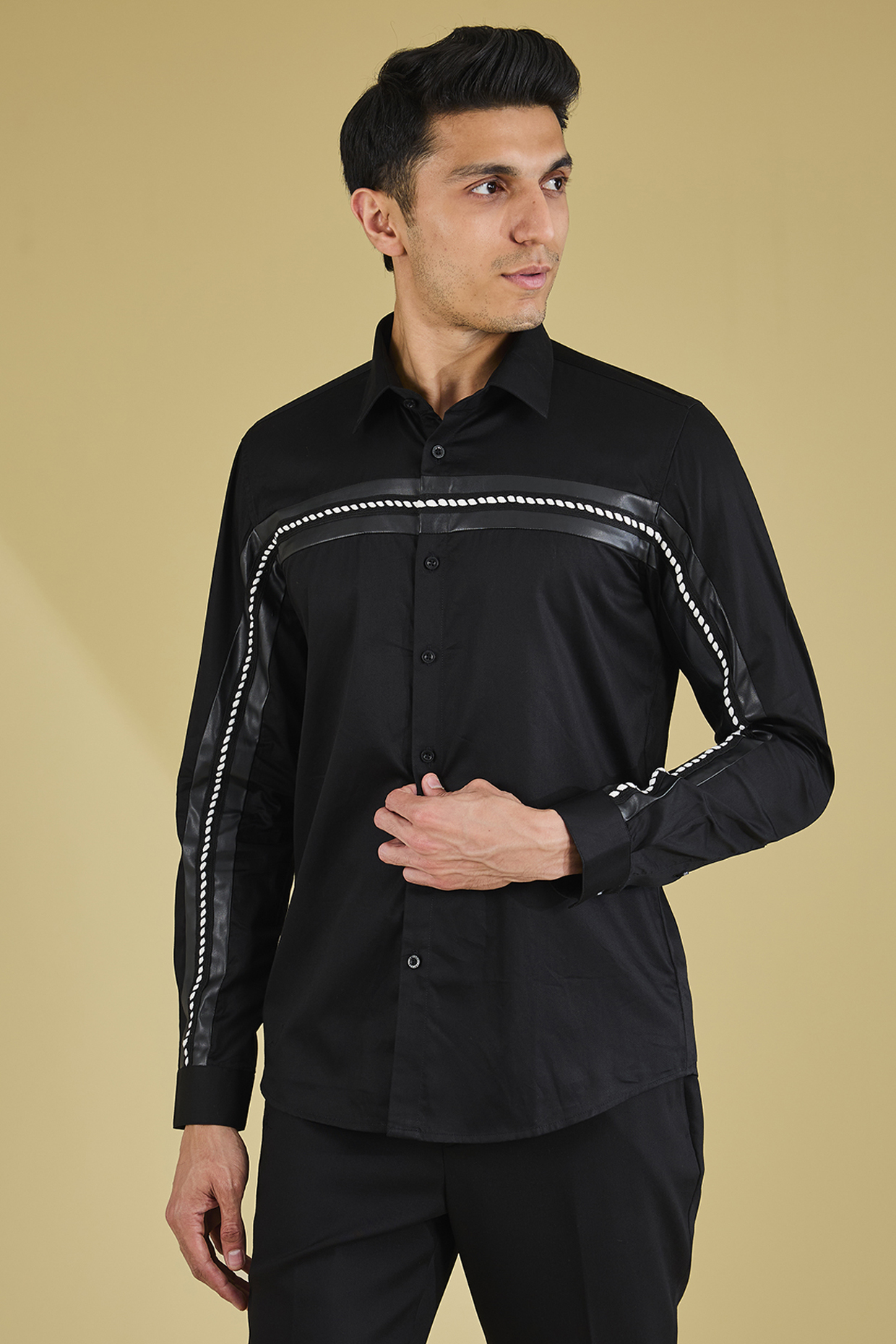 Black Cotton Satin Shirt by Abkasa