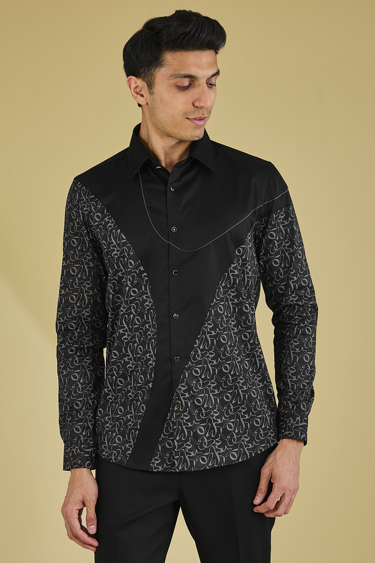 Black Cotton Satin Shirt by Abkasa