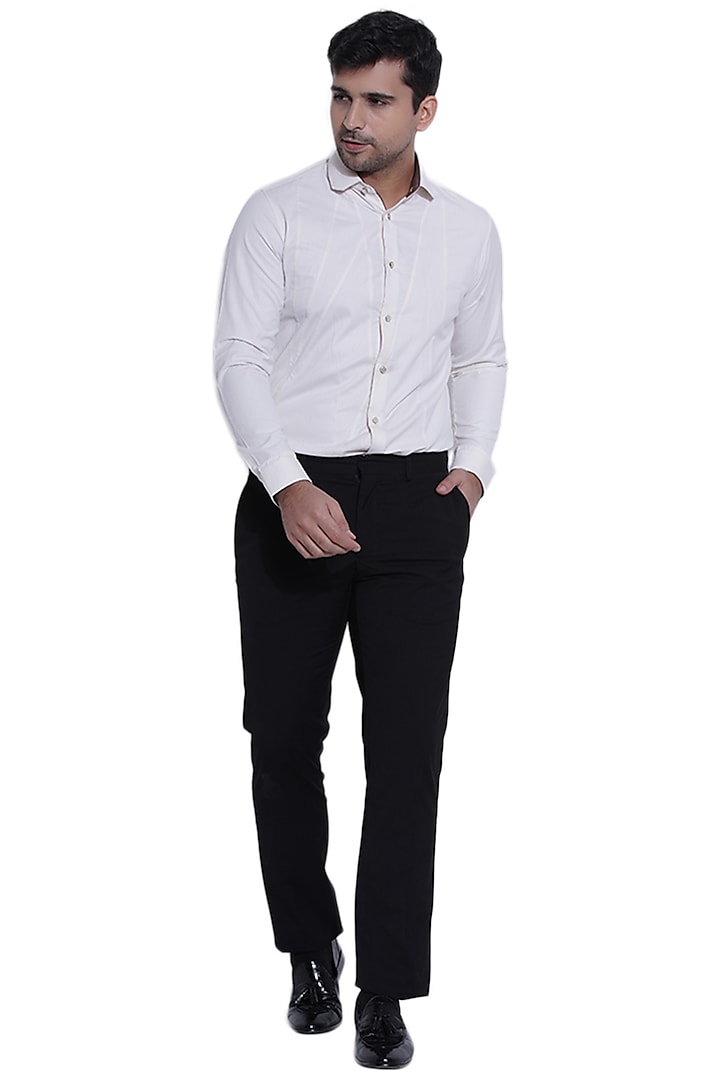 Ecru Summer Shirt With Multiple Lines by Abkasa at Pernia's Pop Up Shop