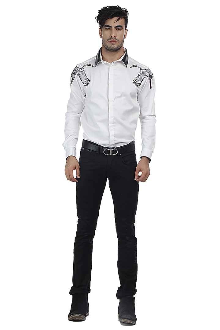 White Hand Embroidered Summer Shirt by Abkasa at Pernia's Pop Up Shop