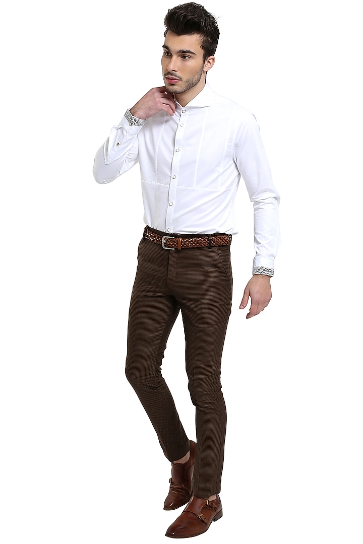 White Cotton Summer Shirt With Cut & Sew Panel by Abkasa at Pernia's Pop Up Shop