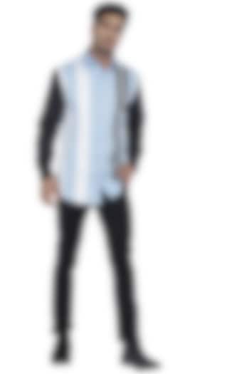 Powder Blue Color Blocked Summer Shirt by Abkasa at Pernia's Pop Up Shop