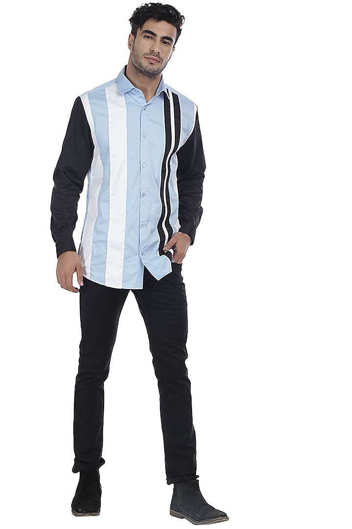 Powder Blue Color Blocked Summer Shirt by Abkasa at Pernia's Pop Up Shop