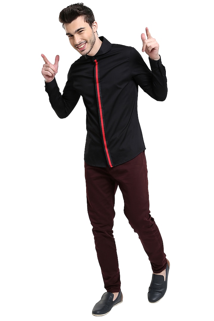 Black Summer Shirt With Placket by Abkasa at Pernia's Pop Up Shop