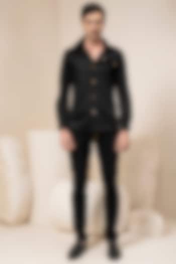 Black Extended Placket Summer Shirt by Abkasa at Pernia's Pop Up Shop