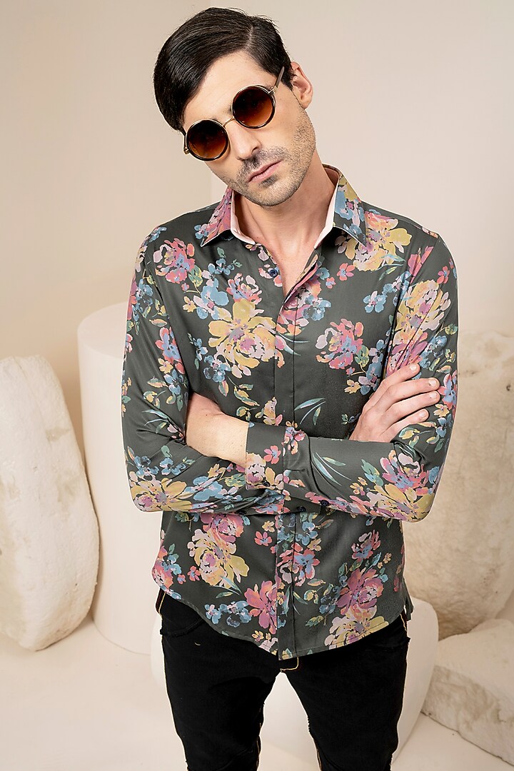 Olive Green Printed Summer Shirt by Abkasa at Pernia's Pop Up Shop