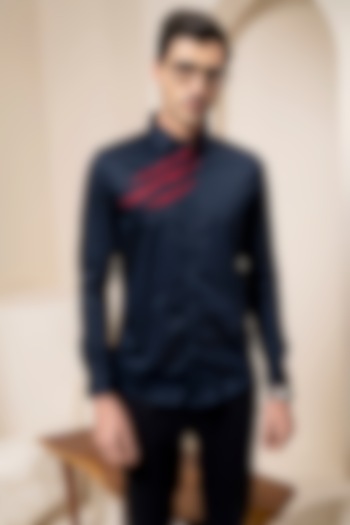 Navy Blue Summer Shirt With Mesh Patches by Abkasa at Pernia's Pop Up Shop