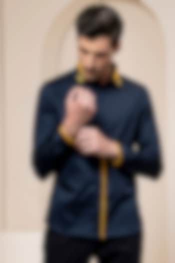 Navy Blue Color Blocked Summer Shirt by Abkasa at Pernia's Pop Up Shop
