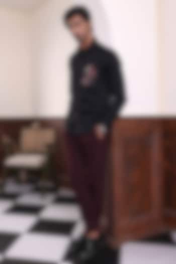 Black Cotton Hand Embroidered Party Wear Shirt by Abkasa at Pernia's Pop Up Shop