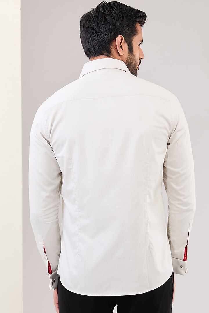 White Cotton Thread Hand Embroidered Wedding Shirt by Abkasa at Pernia's Pop Up Shop