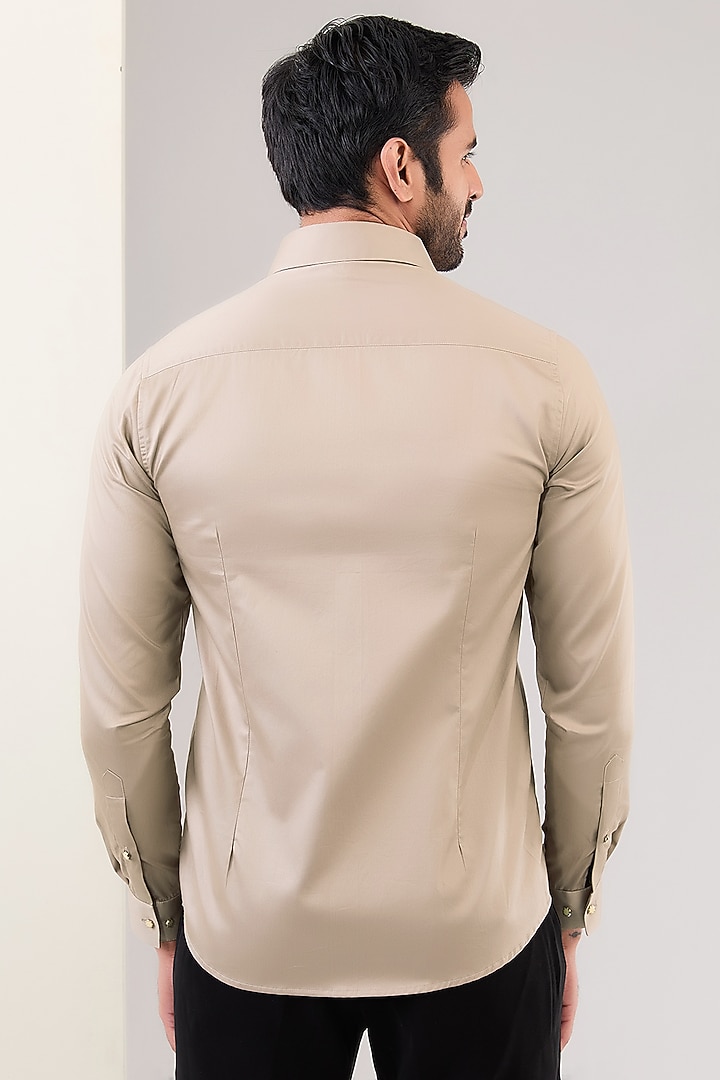 Beige Cotton Thread Hand Embroidered Party Wear Shirt by Abkasa at Pernia's Pop Up Shop
