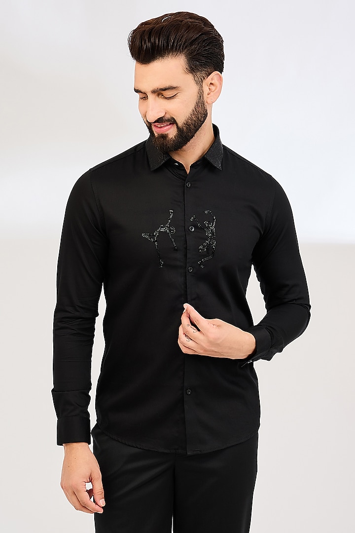 Black Cotton Party Wear Shirt by Abkasa at Pernia's Pop Up Shop